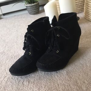 Black Velvet Wedge Booties